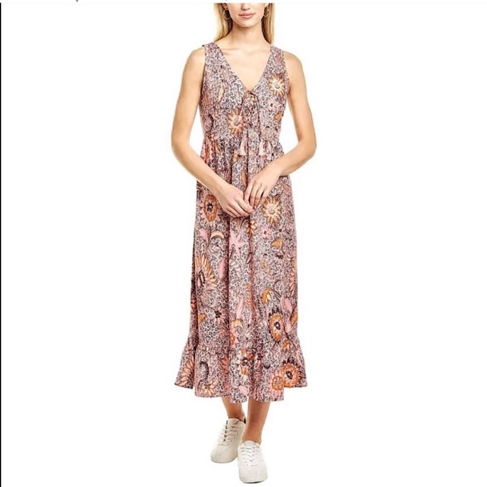 🌻Madewell Lace-Up Ruffle-Hem Midi Dress in Bali Blooms Sz 6🌻~Worn Once~